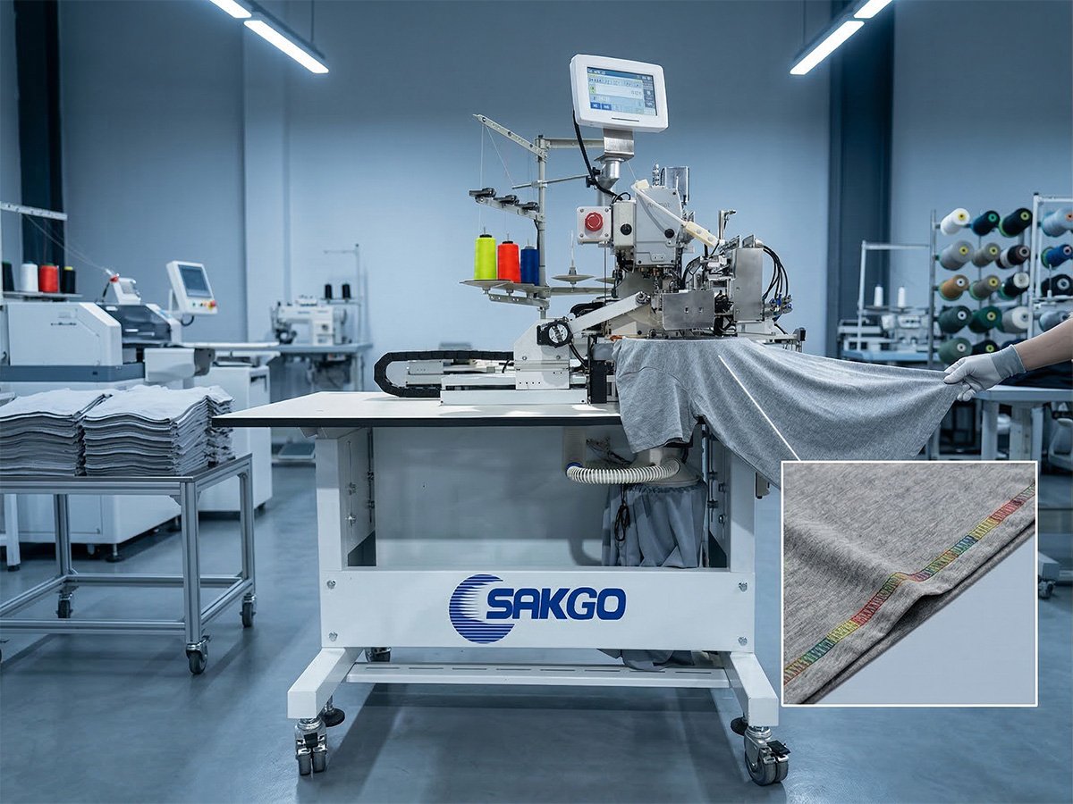 Automatic hemming machine used in garment production for T-shirts and knitwear