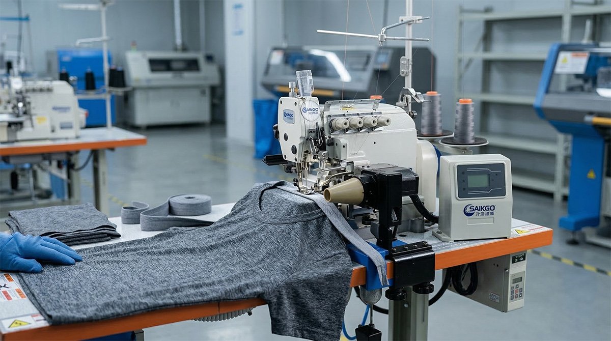 Neck binding machine used for T-shirt collar sewing in garment production